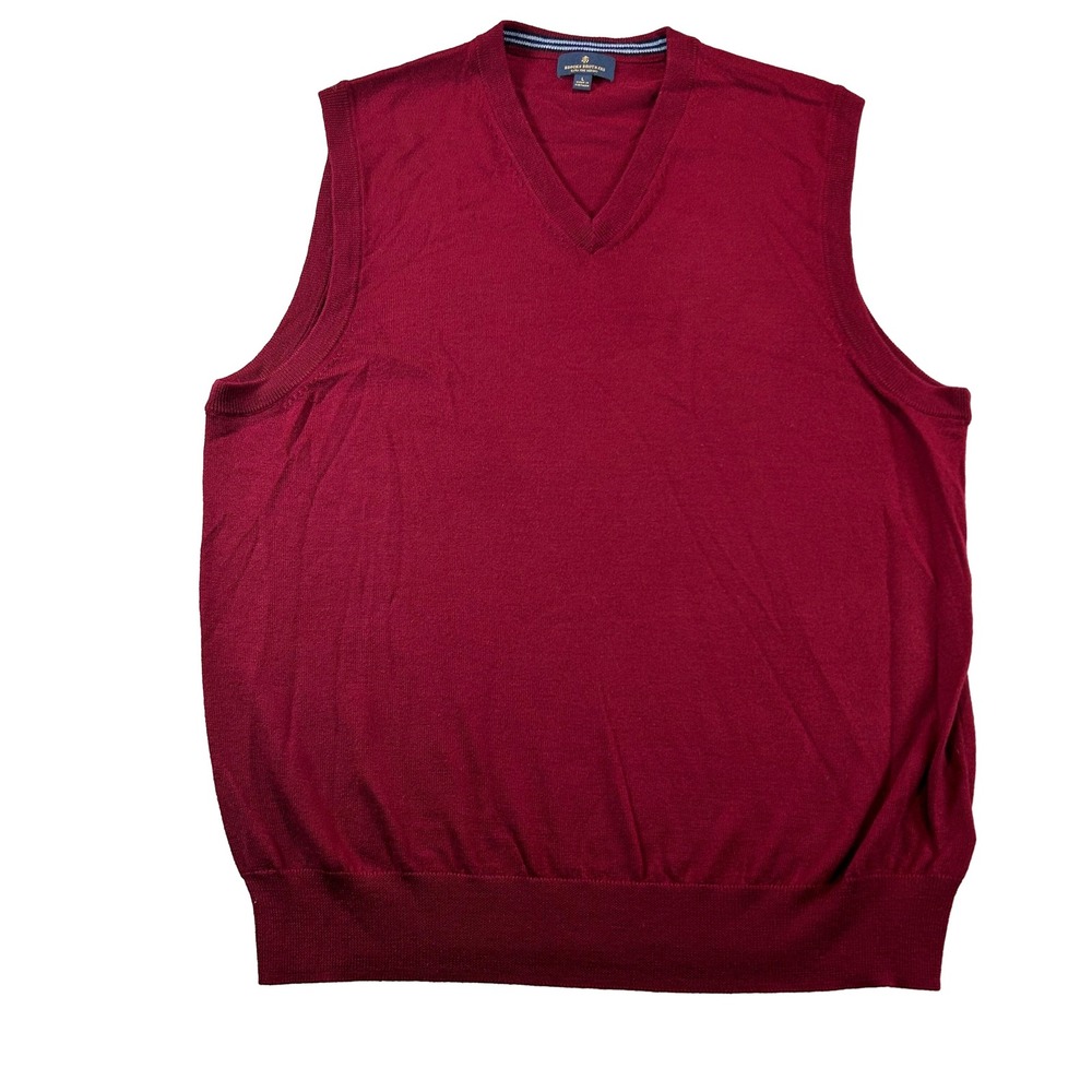 Brooks Brothers Sweater Vest Mens L Burgundy Extra Fine Merino Wool V-Neck